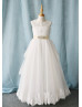 Beaded Ivory Lace Tulle Back Tiered Skirt Timeless Flower Girl Dress
